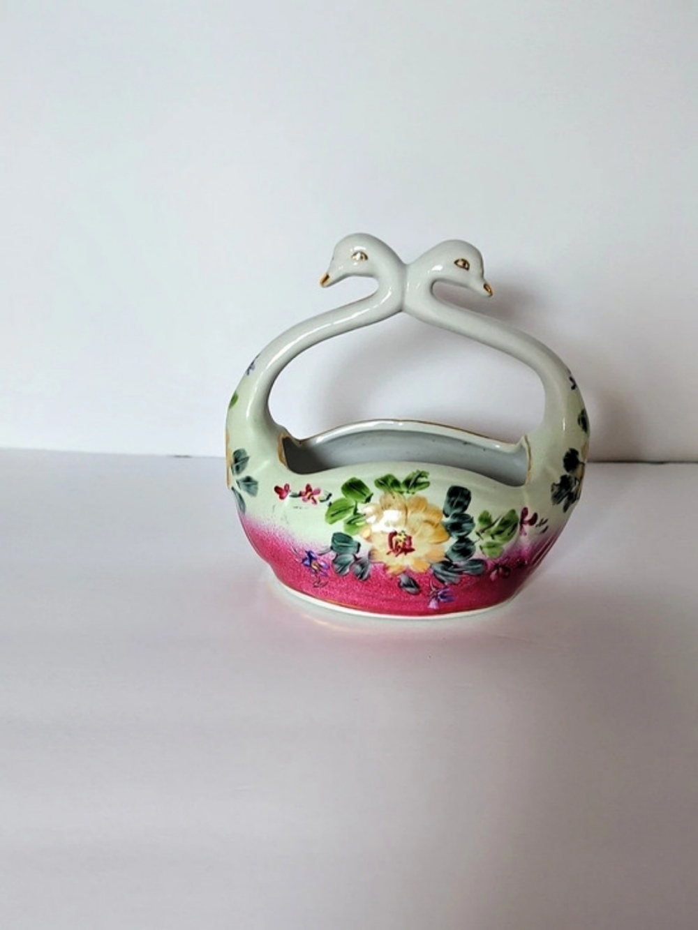 Floral Swan Handle Decorative Basket